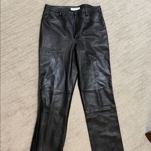 Black Leather Straight-Leg Pants - (Brand Not Visible)
